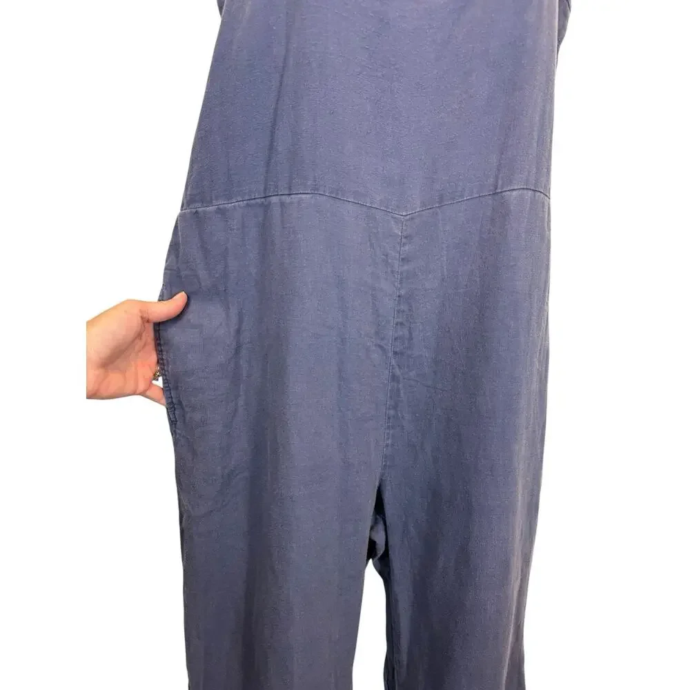 Everlane Jumpsuit Womens 6 Blue Linen Wide Leg Sleeveless Pockets Lagenlook
